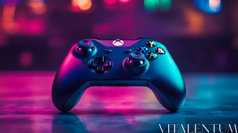 Neon Gaming Controller in Vibrant Cyberpunk Lighting.