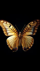 Golden butterfly rendered with high-gloss specular highlights on black