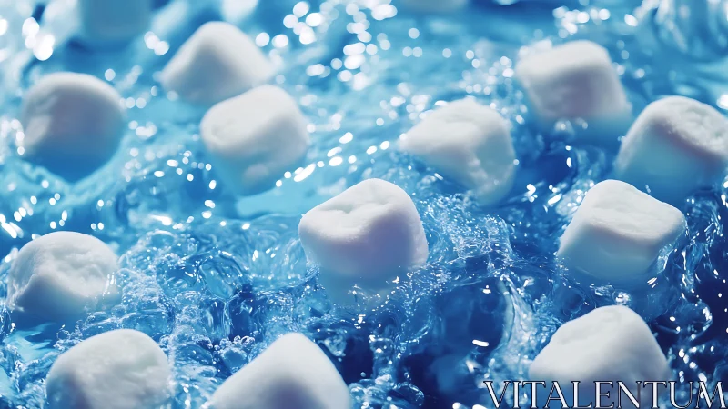 Cloud-soft marshmallows drifting over a sparkling blue tide.