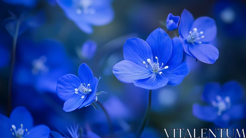 Blue Flax Flowers in Soft Focus Closeup