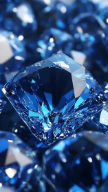Deep blue diamond floats above luminous faceted gemstone field
