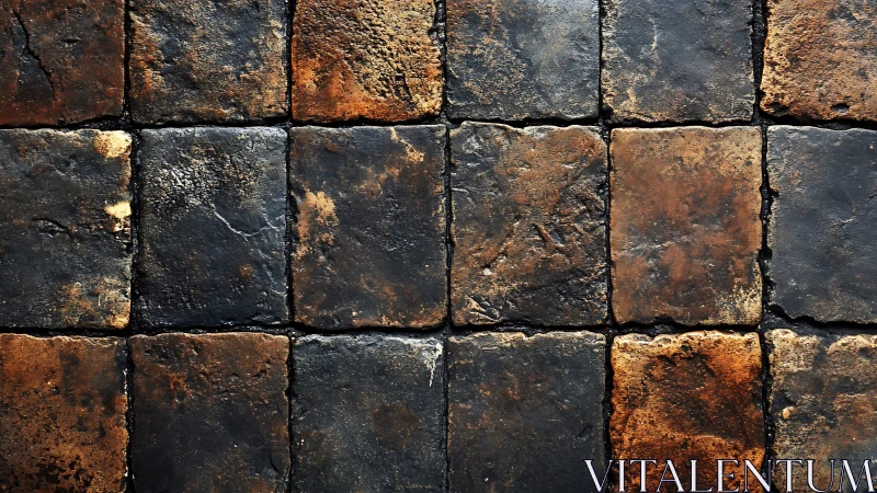 Weathered rectangular stone tiles in grid arrangement.