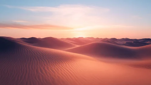 Soft desert dunes glow gently in a pastel evening light