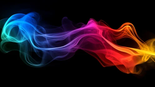 Colorful abstract light waves on black background artwork.