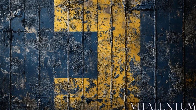 Weathered yellow number 1 on grunge blue textured metal wall.