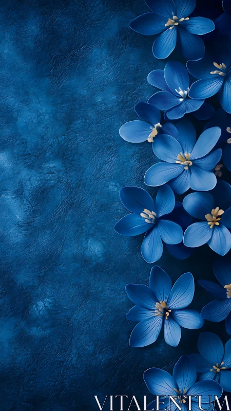 Azure Floral Arrangement on Textured Indigo Background with Luminous Petals