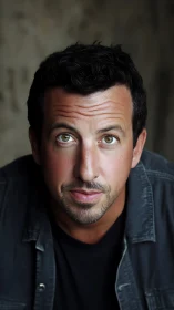 Direct gaze portrait of man in casual denim jacket.