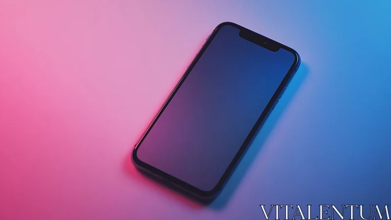 Modern Smartphone Against Neon Pink-Blue Gradient Background