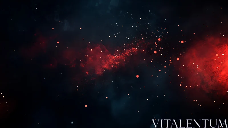 Red nebula-like particle field extends through dark space