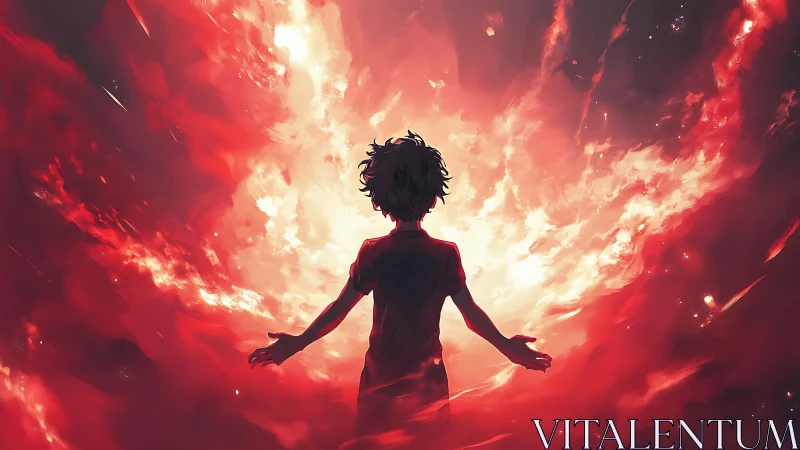 Child of the blazing sky walks into a newborn cosmos.