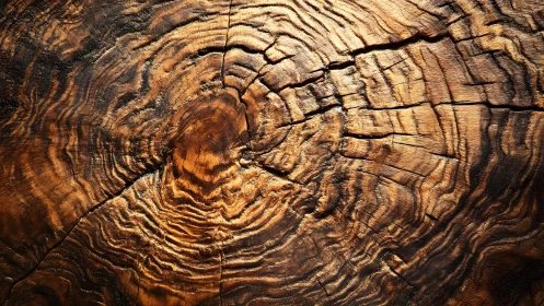 Close-up of tree trunk rings in warm natural lighting, rustic style.