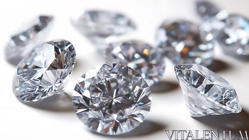 Cut diamonds are displayed on a smooth neutral surface