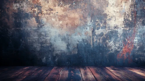 Weathered studio wall with rustic wooden floor warmth.