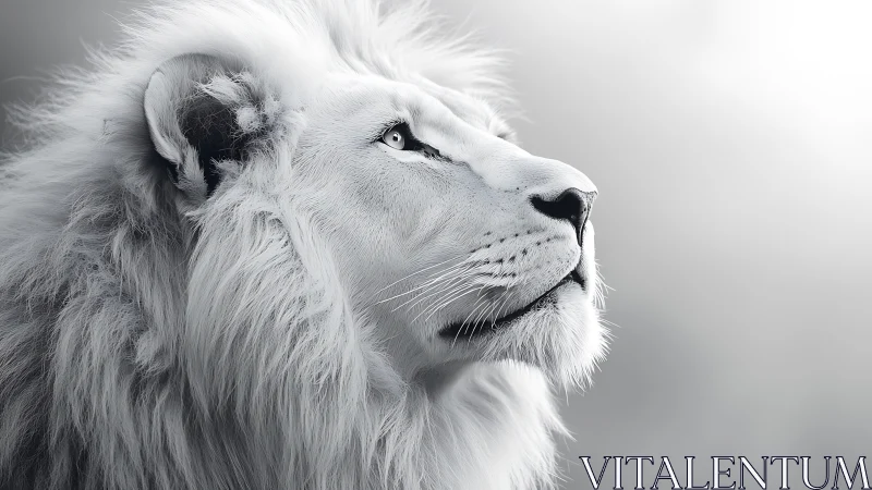 White lion profile in soft high key monochrome portrait.