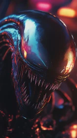 Chrome-fanged nightcrawler grinning in neon embers.