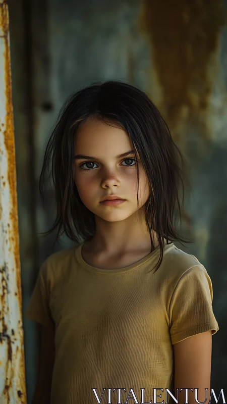 Young Soul Contemplates Secrets Behind Weathered Walls