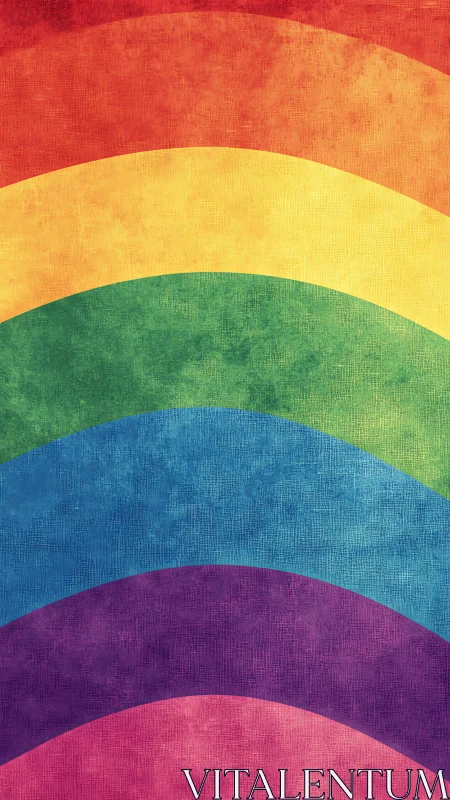 Layered rainbow arcs with textured gradient surface pattern.