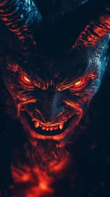 Demonic horned fiend glows with molten crimson rage