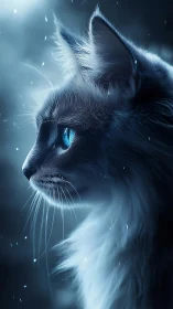 Arctic White Feline Portrait with Luminescent Cyan Eyes in Cinematic Lighting
