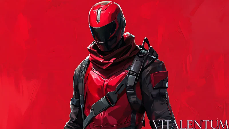 Red tactical rider in high-contrast digital painting profile.