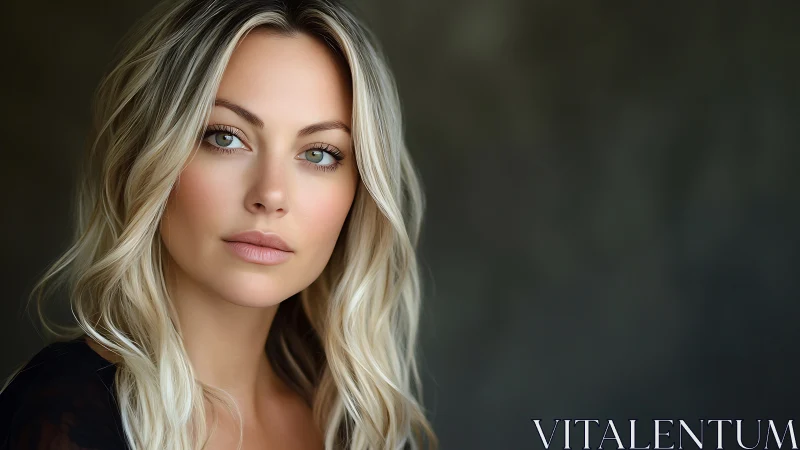 Softly lit blonde portrait radiates calm confidence and grace.