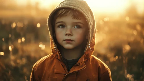 Child in Orange Hoodie at Sunset Gaze.