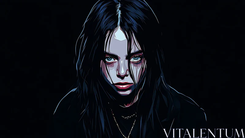 Moody digital portrait shows intense gaze in deep shadow