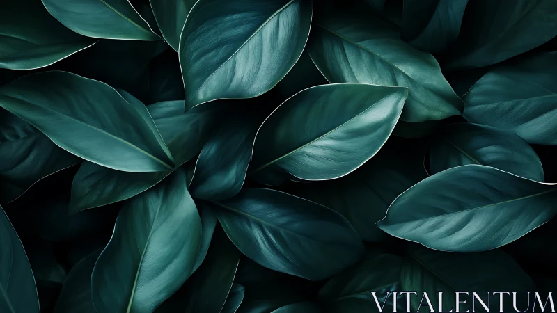 Digital botanical study of layered teal tropical foliage.