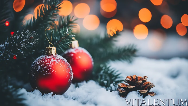 Crimson baubles trade winter secrets beneath blurred lights