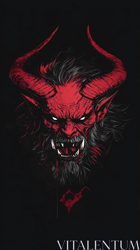 Digital painting of horned demon portrait with stark contrast.