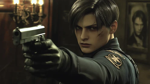 Digital render shows armed officer aiming handgun forward