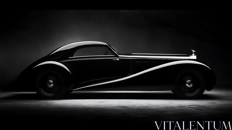 Streamlined vintage coup&eacute; in dramatic monochrome lighting.