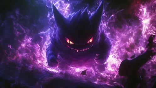 3D spectral creature in violet inferno with dynamic lighting.