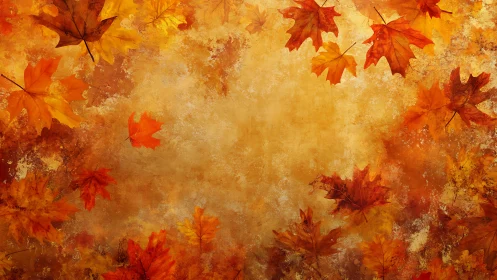 Falling maple leaves frame a textured golden background field