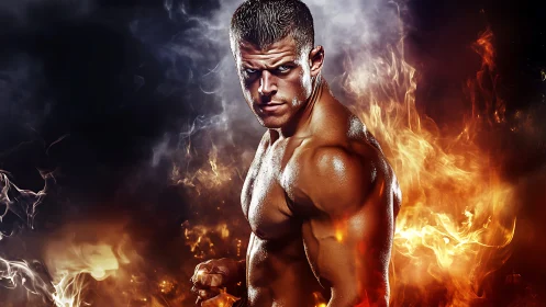 Fire-lit athlete turns intensity into raw, focused power