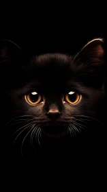Black Cat with Golden Eyes Gazing Intently.
