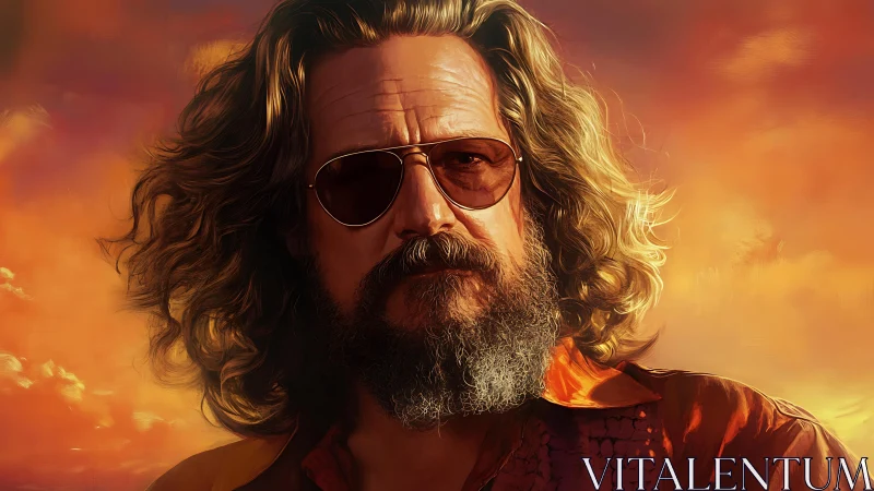 Digital painting portrait with cinematic sunset backlighting.