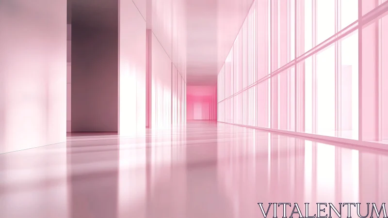 Perspective Corridor with Volumetric Pink Light and Reflective Surfaces