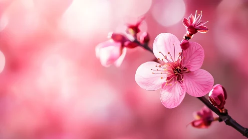 Delicate Pink Blossoms Dancing in Soft Light.