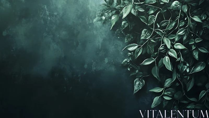 Shadowed green foliage cascades across a textured wall.