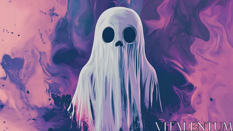 Minimalist spectral figure on iridescent magenta vapor field