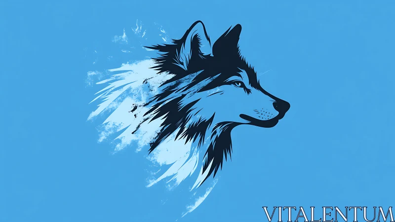 Stylized wolf portrait emerges from bold blue brush strokes