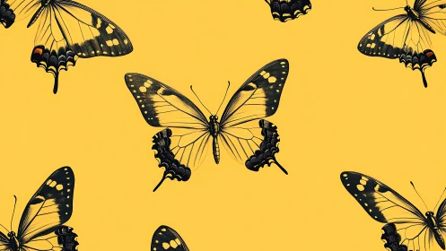 Symmetrical swallowtail butterflies form a repeating graphic pattern