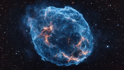 Nebula shell structure glowing with electric blue filaments.