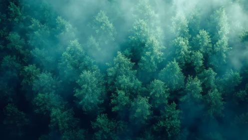 Misty Forest Canopy: Nature's Emerald Dream.