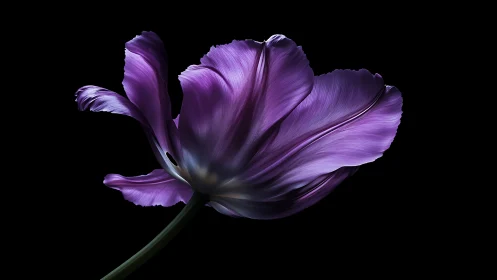 Purple Tulip Against Black Background.