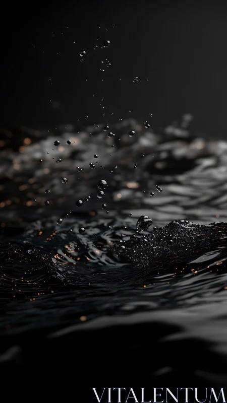 Ballistic liquid dynamics in low-key specular rendering study.