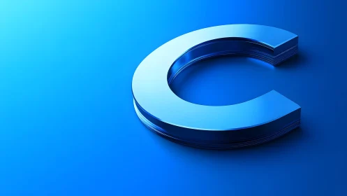 3D Metallic Blue Letter C on Gradient Background, Modern Style.