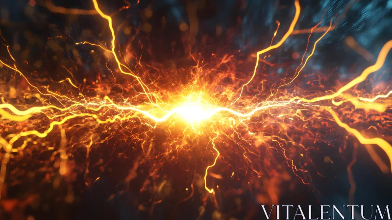 Fiery Electric Burst with Glowing Sparks in Abstract Digital Art.