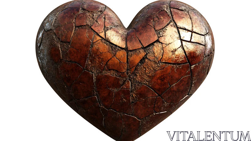 Cracked wooden heart with dark patina and fissured surface texture.